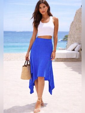 Zara Electric Blue Asymmetrical Ribbed Skirt NWT Size M